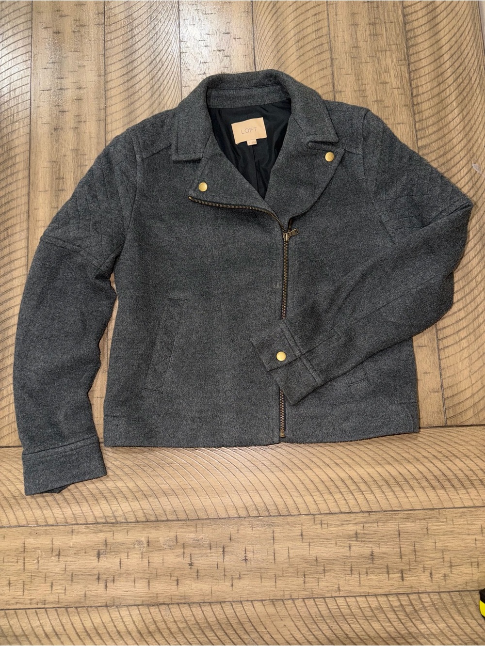 LOFT Charcoal Gray Moto-Style Wool-Blend Jacket